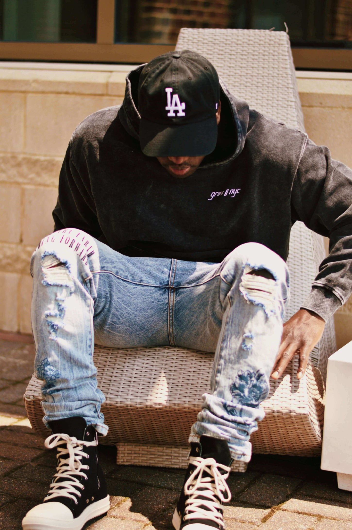 Premium heavyweight acid washed black hoodie from GRIFF NYC. Acid washed black streetwear hoodie. Comfortable and stylish black hoodie. high quality French terry hoodie.