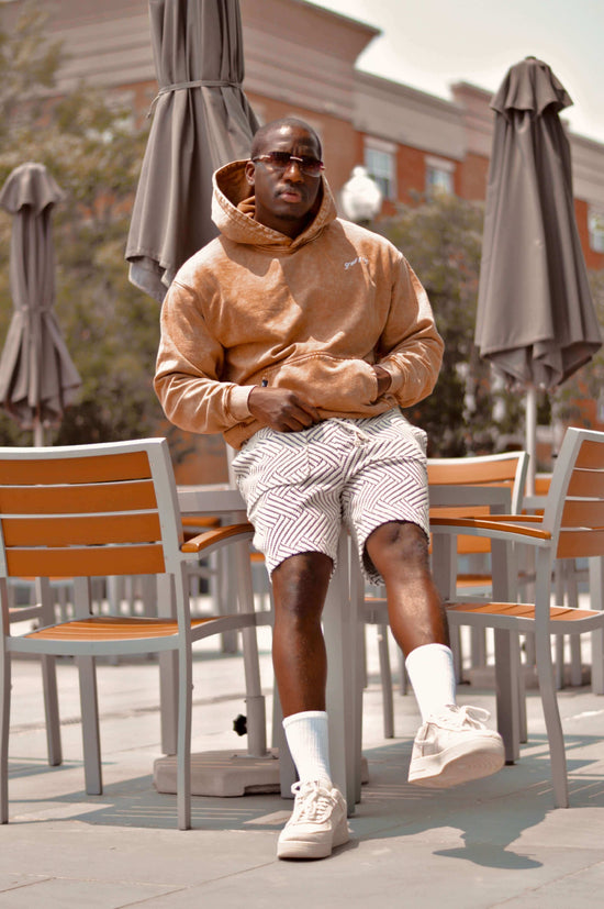 Premium heavyweight acid washed brown hoodie from GRIFF NYC. Acid washed brown streetwear hoodie. Comfortable and stylish brown hoodie. High quality French terry hoodie.