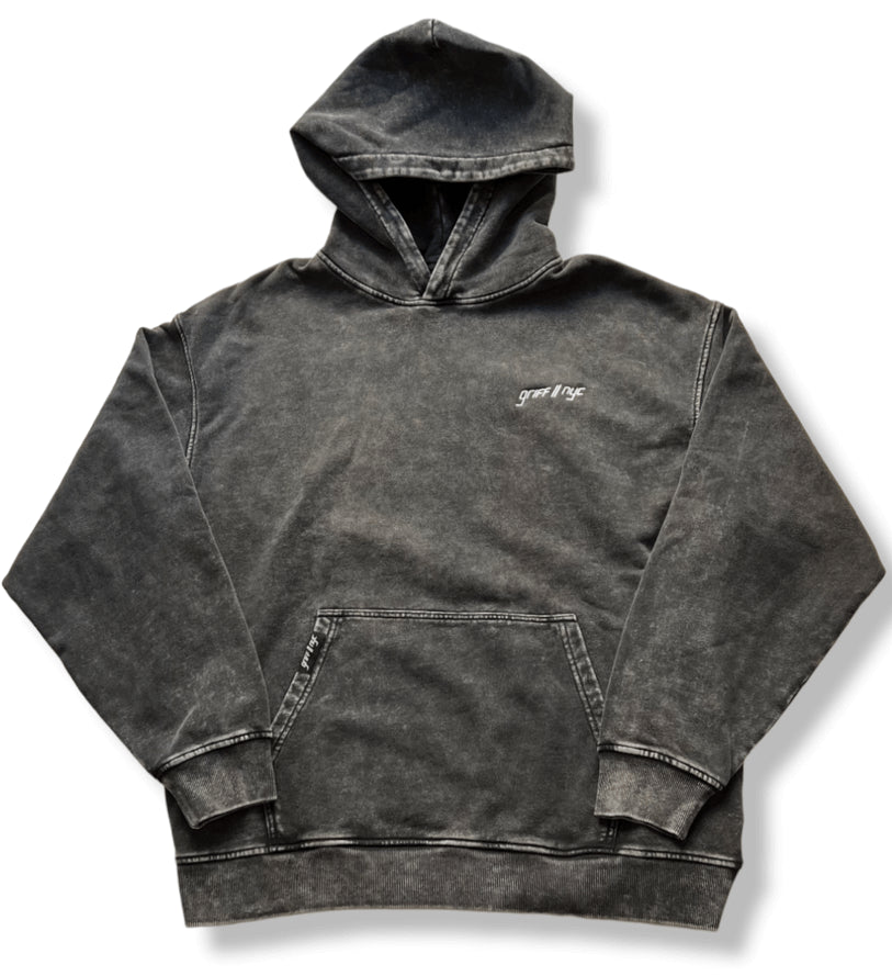 Premium Heavyweight Acid-Washed Streetwear Black Hoodie