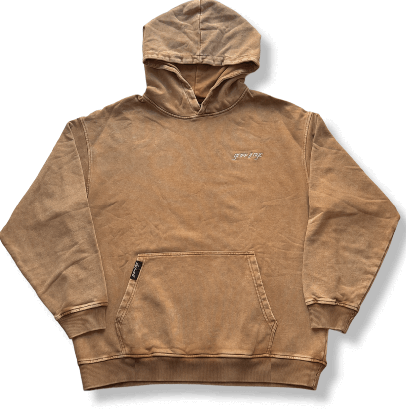 Premium Heavyweight Acid-Washed Streetwear Tan Hoodie.
